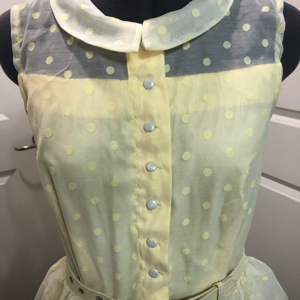 ❌Sold❌ Unique Vintage Swiss Dot Yellow Dress - Picture 8 of 11